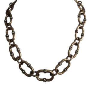 Brass Tone Chain Necklace with Rhinestones